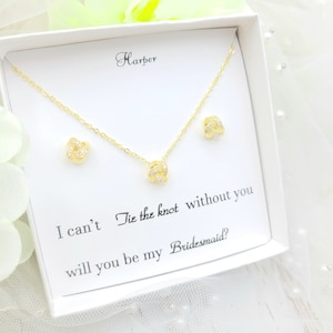 Gold AAA Zirkonia binden die Knot Brautjungfer Schmuck-Set. Binden Sie den Knoten Halskette und Ohrringe Set. Silber, Rose Gold Schmuck Set- 3Farben