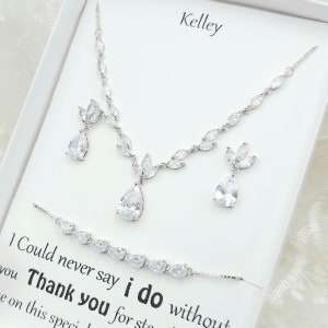 SILVER Tiny Teardrop Necklace, Earring, Bracelet Set. Rose Gold Bridesmaid Jewelry Set. Gold Bridal Jewelry Set. -3Colors
