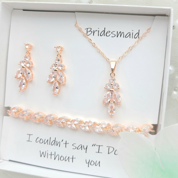 Leaf Necklace & Earring , Bracelet Set.  Rose Gold, Silver Leaf Necklace and Earring.  Bridesmaid Jewelry Set. Maid Of Honor Jewelry Set.