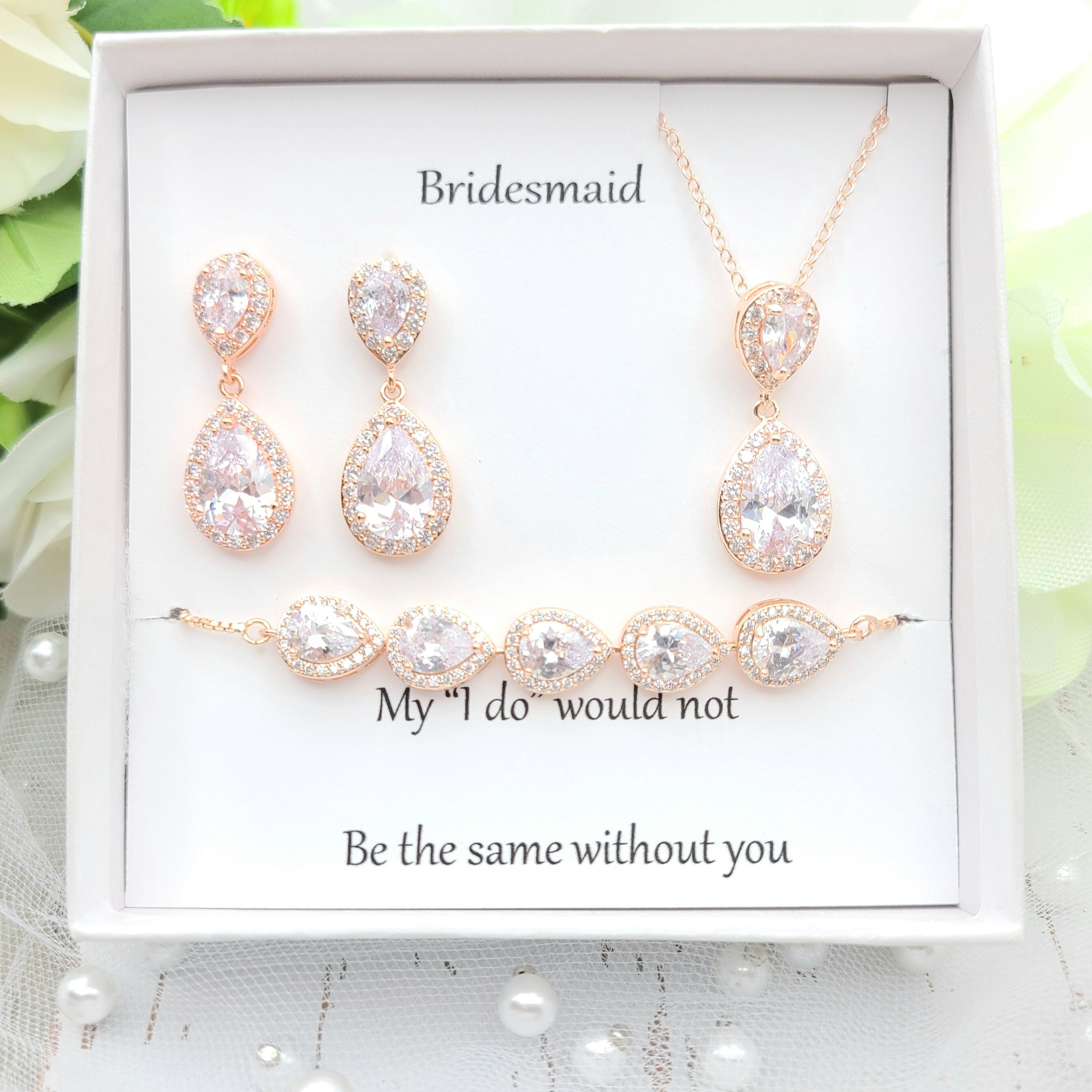 Bridesmaid Jewelry Set of 11 Bridesmaid Gift Initial Necklace Personalized  Pearl Necklace Bridesmaid Necklace Earrings Wedding Jewelry Sets