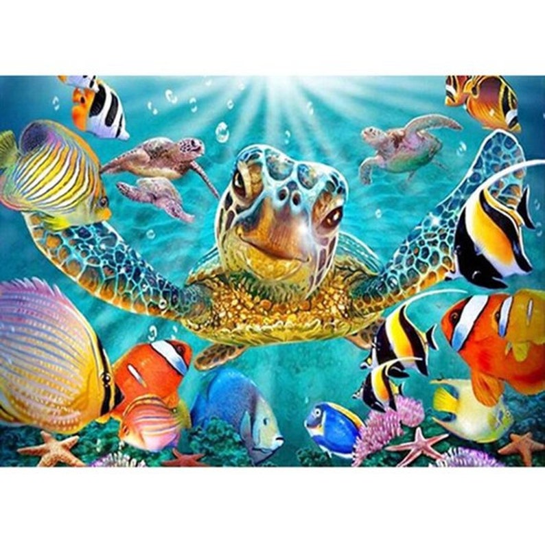 5D Diamond Painting Diamond Mosaic Sea Turtle Diy Diamond Etsy