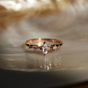 Delicate Rose Gold/Yellow Gold Plated Dainty Stackable Ring with Marquise Crystal