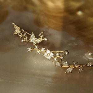 14kt Asymmetrical Gold Vermeil Crystal Ear Crawler/Jacket