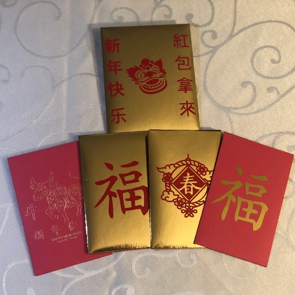Handmade red and gold chinese envelopes for Chinese New Year
