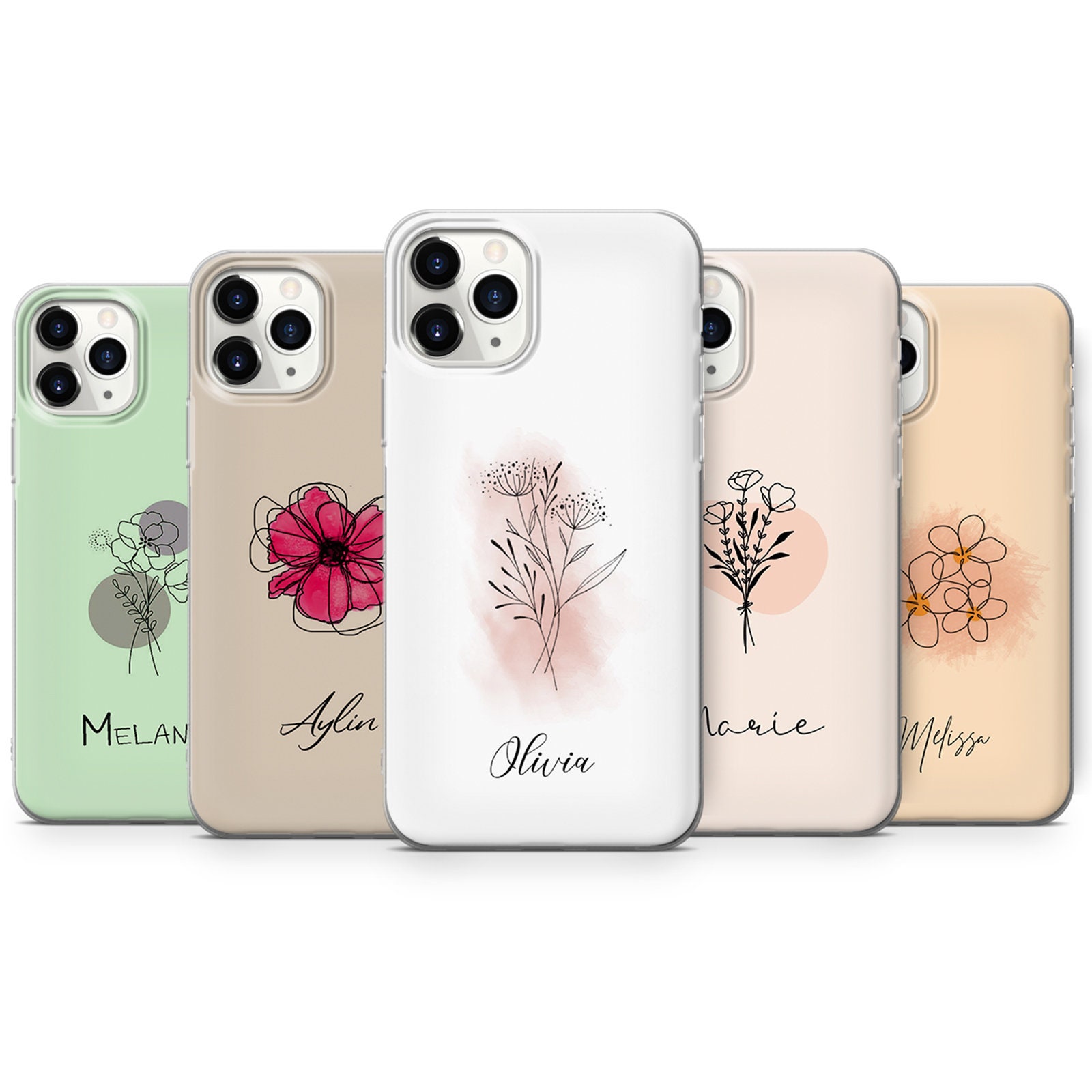 Personalized Floral Line Art Phone Case, Minimalist Custom Name - Etsy