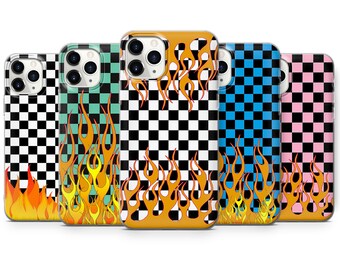 Checkered Flame Phone Case, Soft TPU Gel Cover