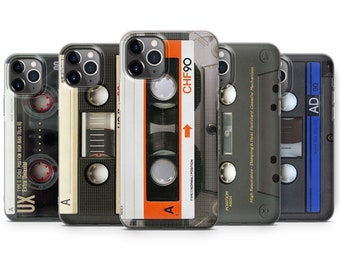 Capa de celular vintage com fita cassete, design de áudio personalizado