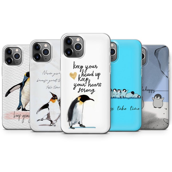 Penguins, happy thoughts phone case cover Fits for Galaxy A51, S20, S10+,S10,M51, A12 Iph 5,6,7,8,Xr,11,12 Pro Max, Mate 40