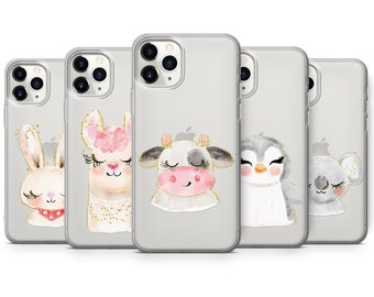 Cute Animals, Bunny, Llama, Cow, Penguin, Koala, Transparent phone case cover For iPhone Samsung Huawei