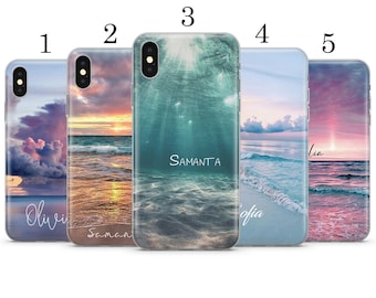 Personalised Your Name Initials ocean water waves sea beach phone case cover for iphone samsung huawei K44