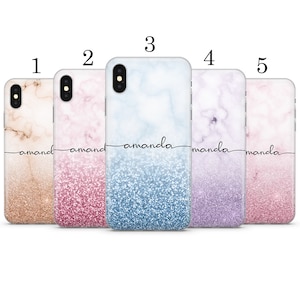 Personalised Initials your name printed marble stone glitter phone case cover For iPhone Samsung Huawei e11