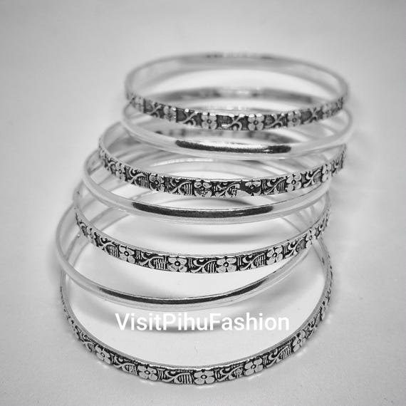Sterling Silver Bangle Set of 7: Handmade Designer Bangles - Etsy