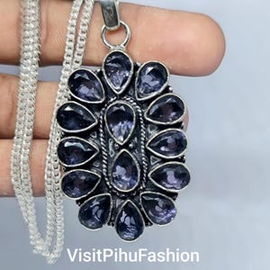 Blue Sapphire 925 Sterling Silver Pendant: Handmade Gemstone Jewelry