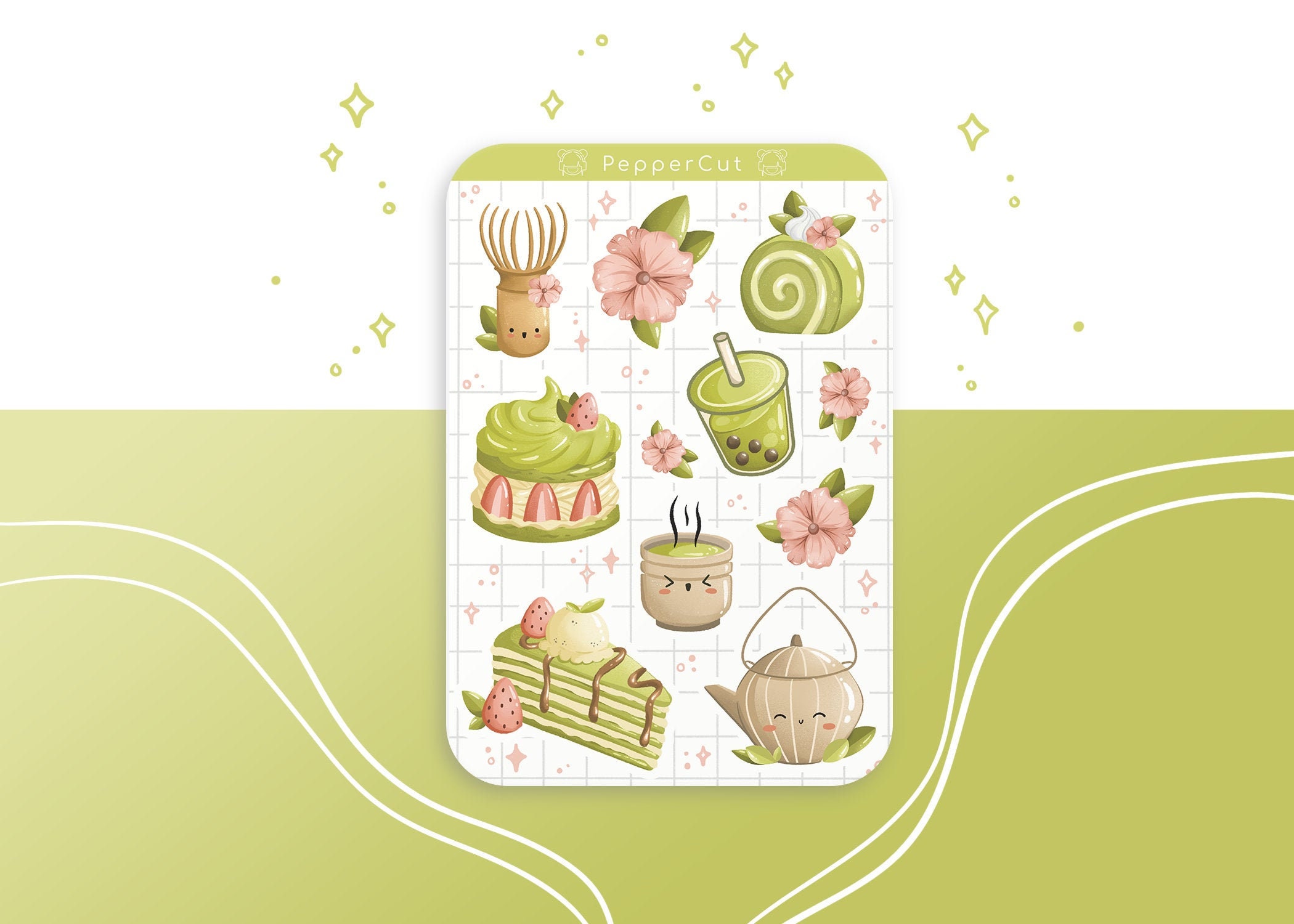 Matcha Cafe Sticker Sheet | Bullet Journal Scrapbooking Planner