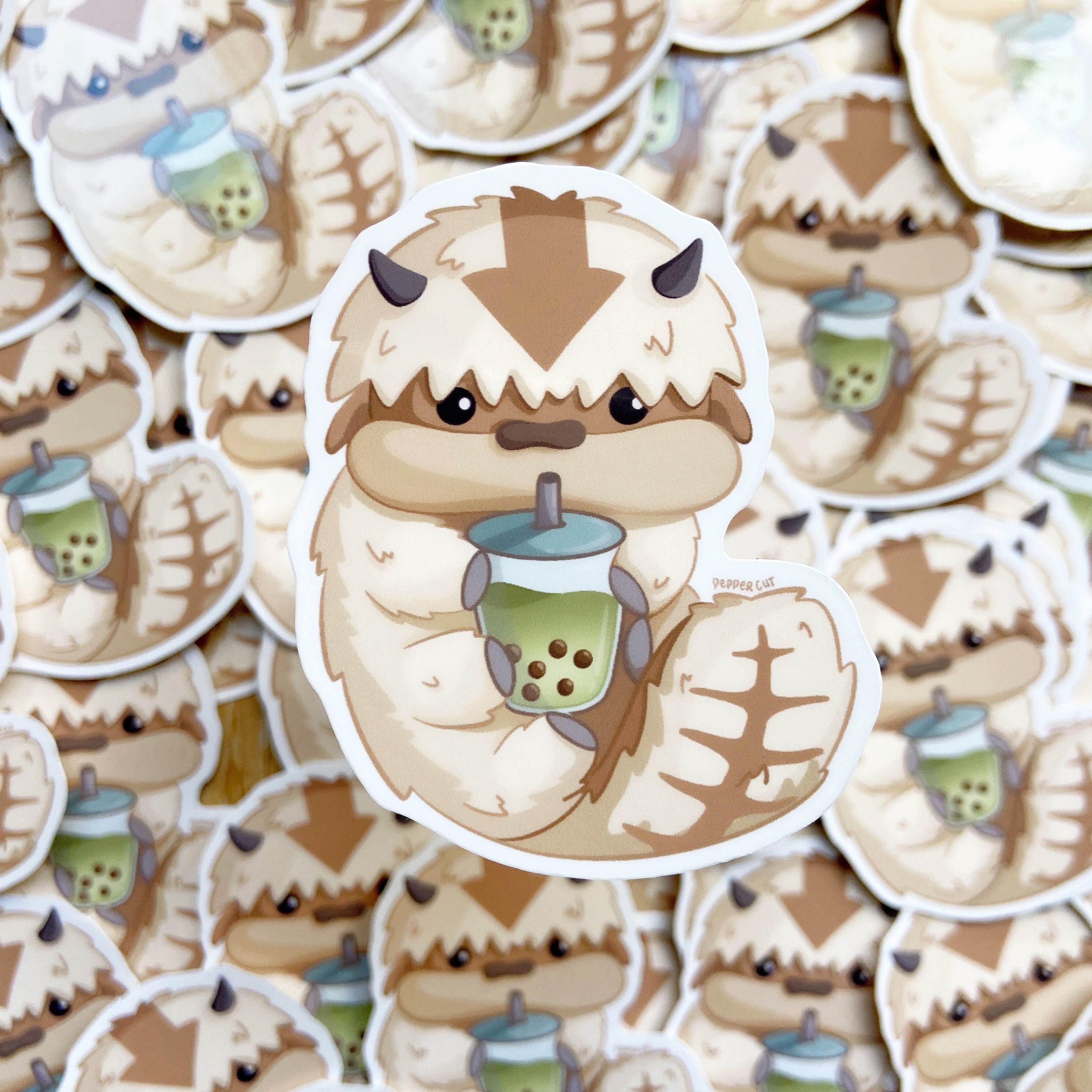 Appa Boba Waterproof Sticker - Appa drinking boba