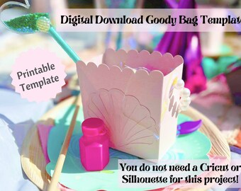 DIY Überbackene Goody Taschen Meerjungfrau Party Taschen Digital Template Download Cricut kompatible und nicht-Cricut Optionen, Silhouette