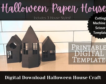 Papier Halloween Haus Basteln DIY druckbare Vorlage PLUS Cricut Dateien