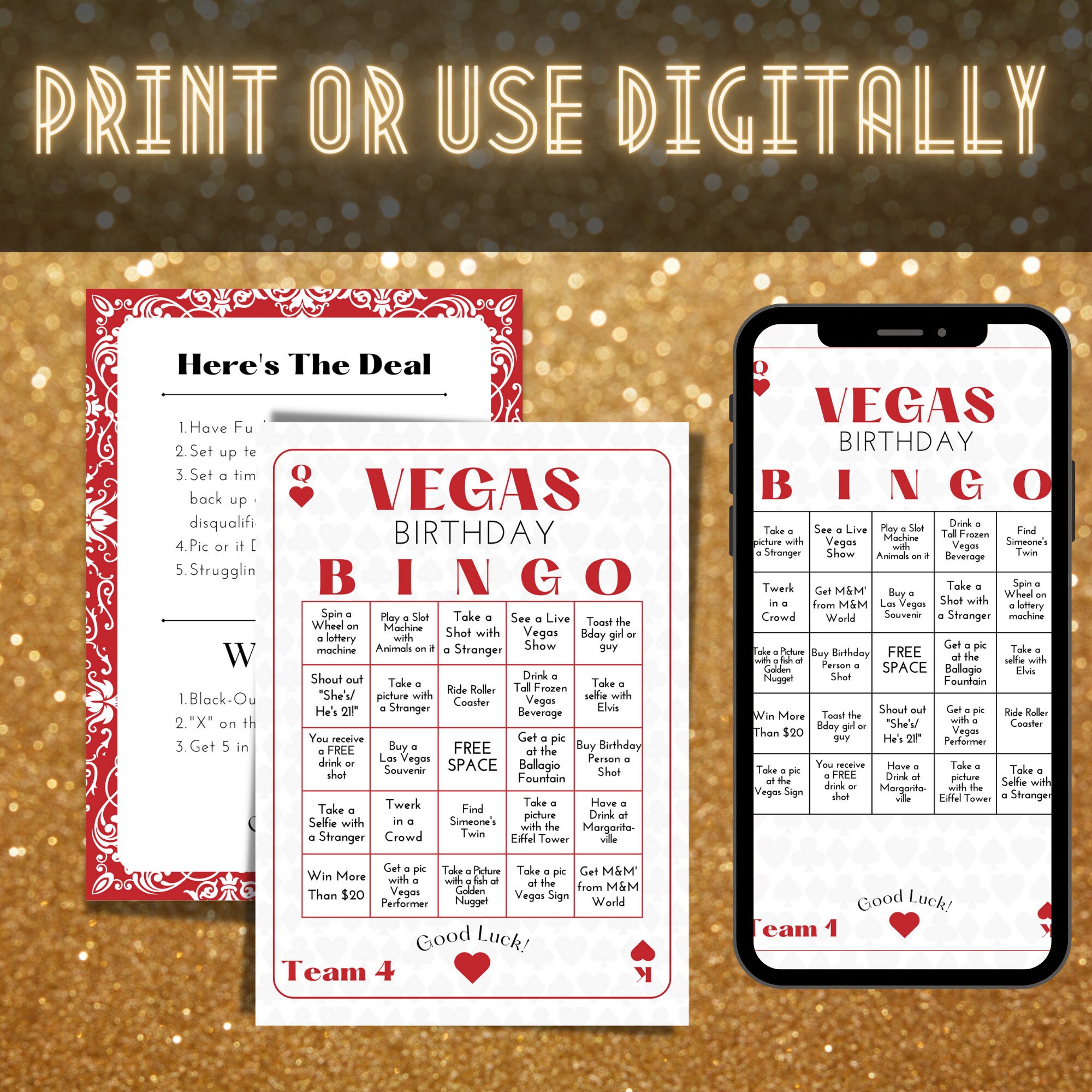 Las Vegas BINGO Scavenger Hunt Instant Digital Download Birthday 21st ...