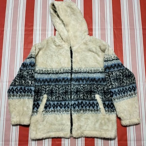 Vintage Japanese brand Fleece hoodie White Fleece hoodie zipper L size
