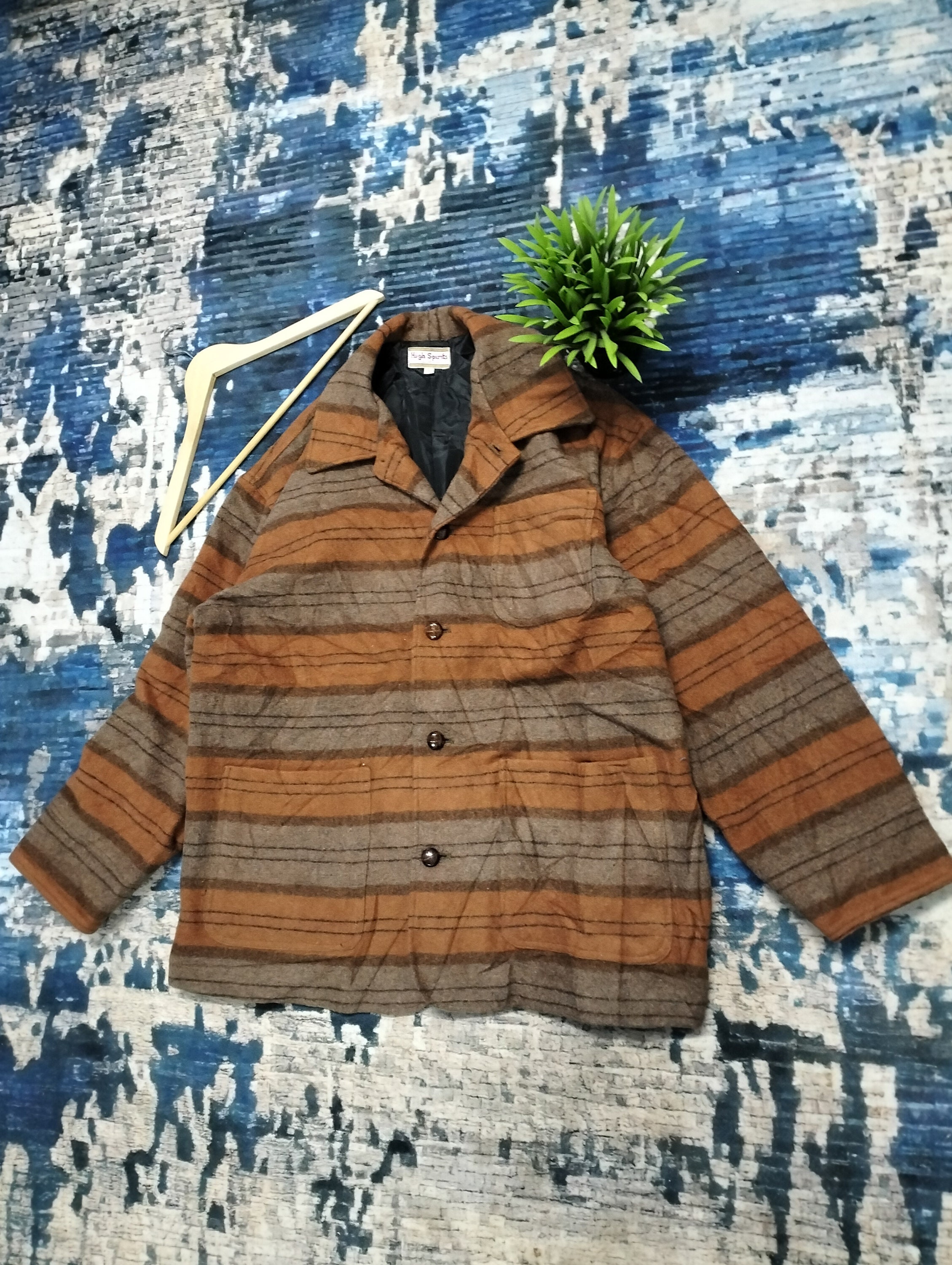 ジャケット・アウター PAUL SMITH ARCHIVE WOOL TAILORED JACKET Men's Navy Check Stretch-Wool Seersucker Work Jacket