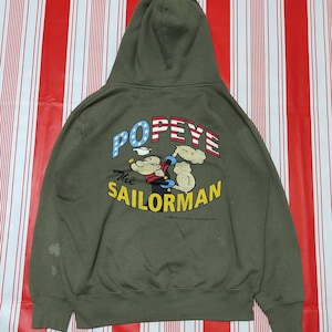 Vintage Popeye American flag design zipper Hoodie Sweater Vintage Popeye sweater Jacket / fit L Size /tag M / oversized