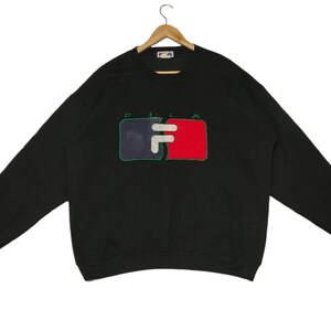 Vintage 90s Fila embroidery big Logo Fila sportwear sweatshirt sweater black pullover Jumper Oversize/ Tag L/ fit XL