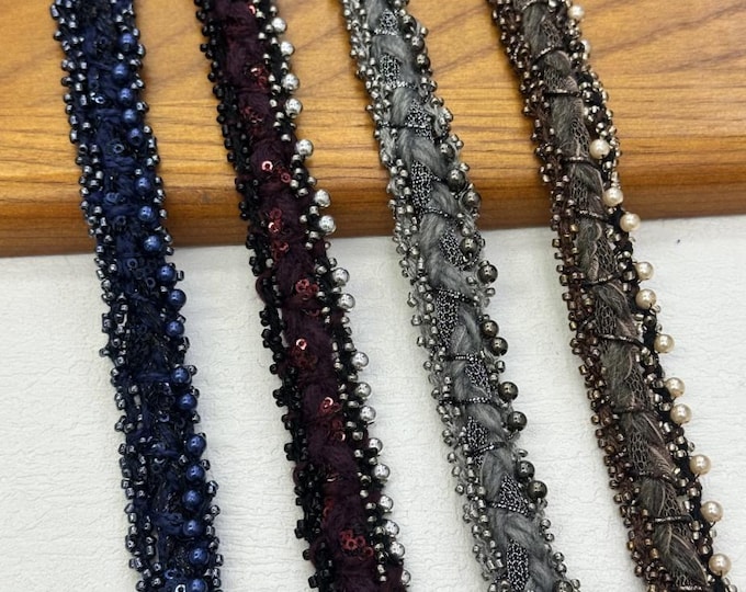 Beaded Braided Trim, DIY Sewing Supply for Clothes, Hair Bows & Bags, Sold by 1 Yard