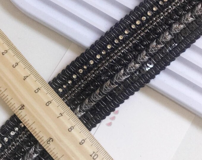 Sequin Pearl Beaded Ribbon Trim, Costume Design Embellishment, 1 Yard