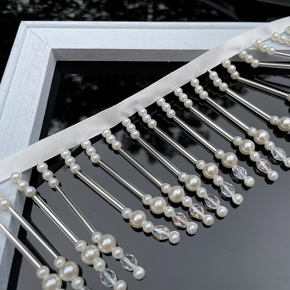 Pearl Bead Fringe Trim By The Yard