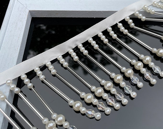 Pearl Bead Fringe Trim By The Yard