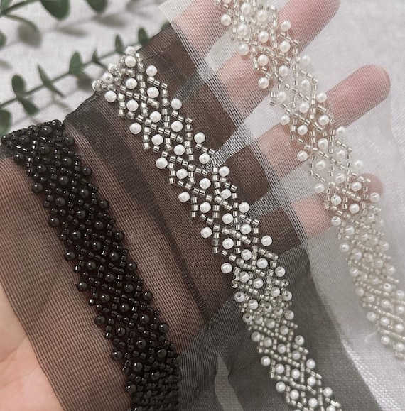 Beaded Lace trim for costume design sewing embellishment bridal trim dress coat cuff collar Sold by 1 yard