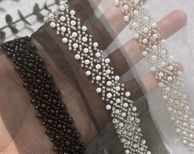 Beaded Lace Trim - Bridal, Costume Design Embellishment (Sold by 1 Yard)
