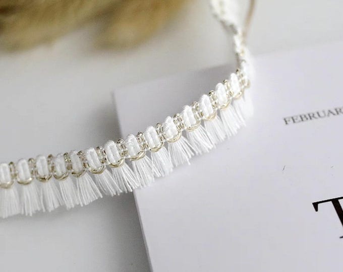 White Tassel Lace Trim, Costume Design Embellishment, Sold by 1 Yard