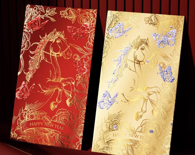 2026 Year of the Horse Red Envelopes, Gold Foil Lucky Money Packets