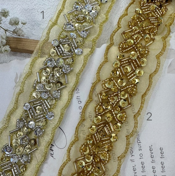 Beaded trim, decor trimming for costume design sewing embellishment bridal trim dress coat cuff collar bag home deco Sold by 1 yard