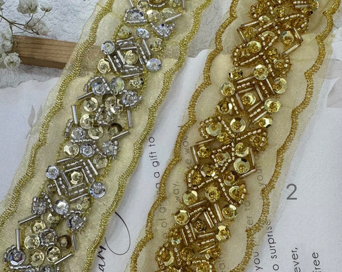 Beaded Costume Trim, Sewing Embellishment, Sold by 1 Yard