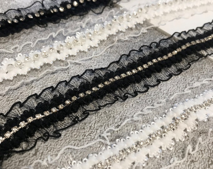 Rhinestone Lace Trim, Sewing Embellishment, Costume Design (1 Yard)