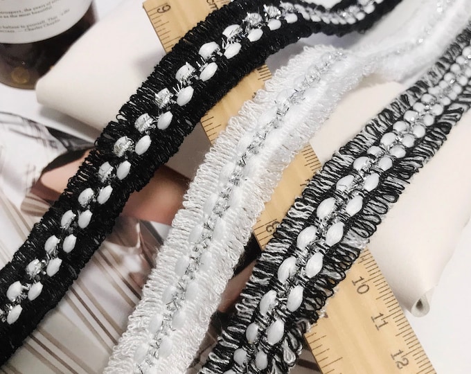 Silver Accent Lace Trim, Costume Design Embellishment, Sold by 1 Yard