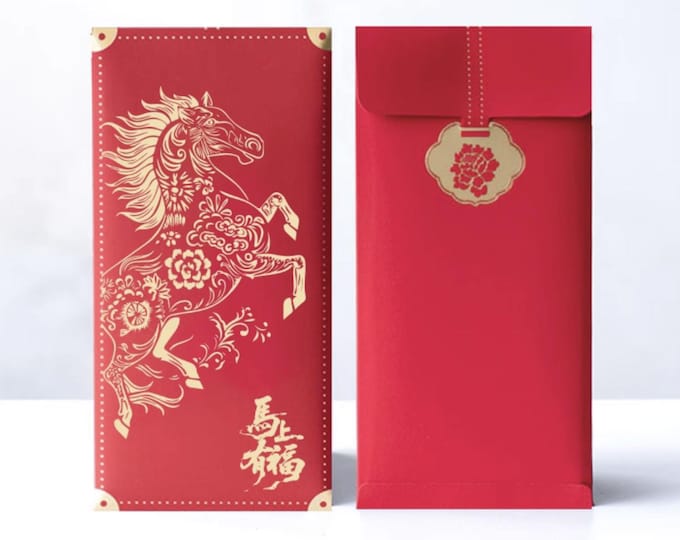 2026 Year of the Horse Red Envelopes, Gold Foil Lucky Money Packets