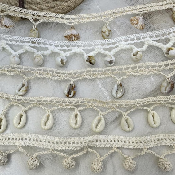 Boho Chic Seashell Fringe Trim - Vintage Inspired Clothing Embellishment for Dresses, Skirts, and DIY Craft Projects Sold by 1 yard
