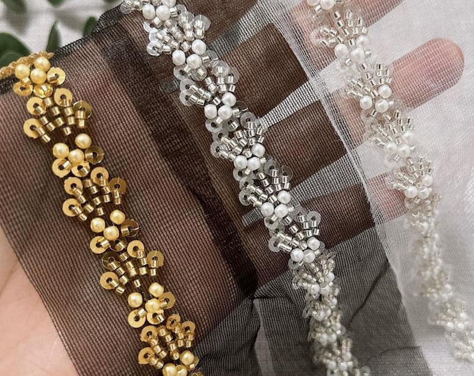 Beaded Lace Trim, Bridal Dress Embellishment - Sold by the Yard