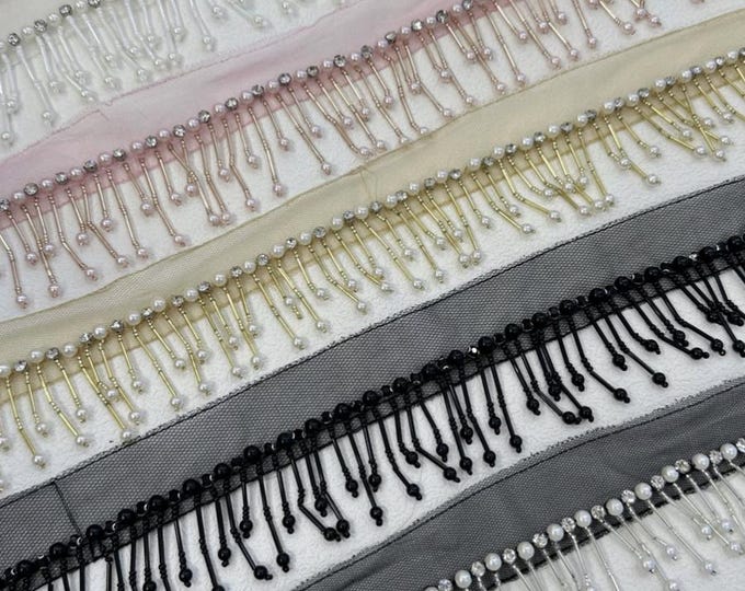 Beaded Fringe Lace Trim: Costume, Bridal, Sewing - Sold by 1 Yard
