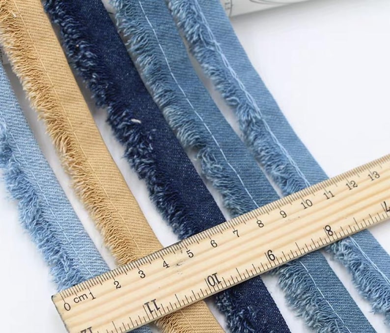 Ruby Ribbon Denim Fringed Denim Ribbon Trim, Costume Design, Sewing, Sold by Yard - Etsy