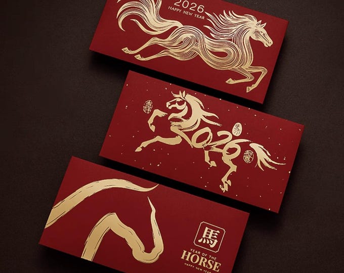 Year of the Horse 2026 Gold Foil Red Envelopes, Lucky Money Gift Red Packets