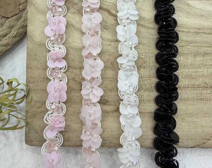 Floral Beaded Trim, Couture Bridal Embellishment Sold by 1 Yard