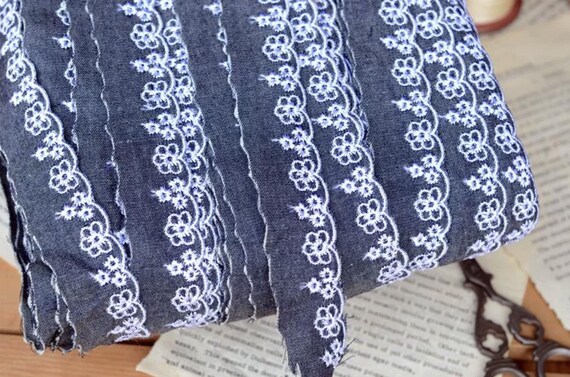 Embroidery denim trim, decor trimming for costume design sewing embellishment headwear dress coat cuff collar bag home deco Sold by 1 yard