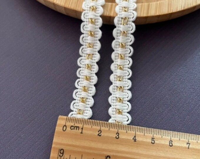 White & Gold Ribbon Trim, Costume Design, Sewing, Bridal Trim (Sold by 1 Yard)