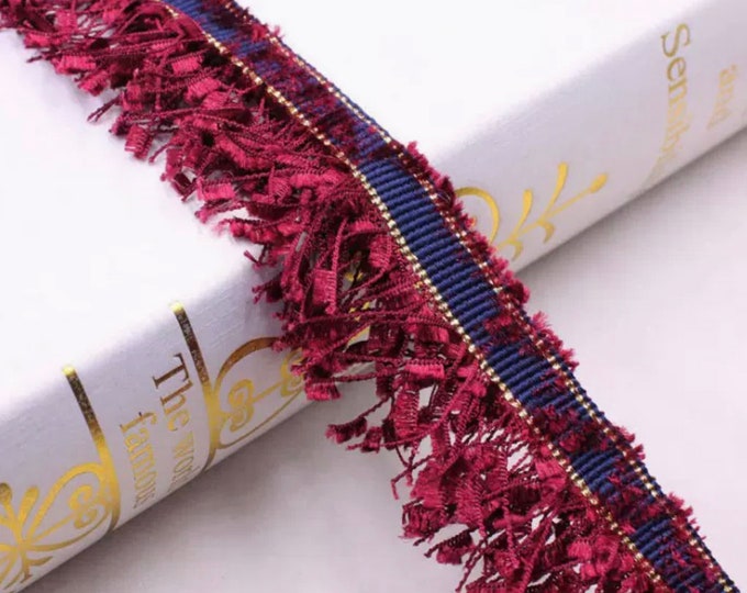 Burgundy Tassel Fringe Lace Trim - Bridal, Costume, Home Deco (1 Yard)
