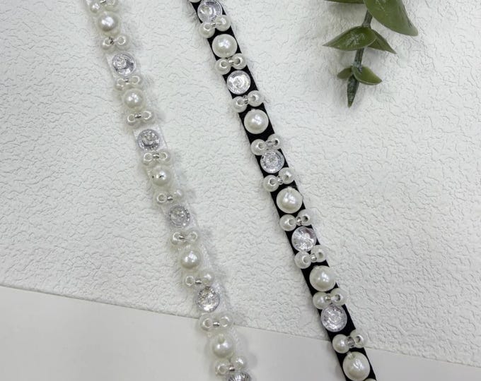 Beaded Lace Trim, Sewing Embellishment, Sold by 1 Yard