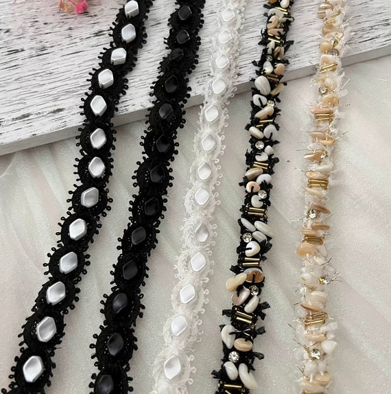 Mother of pearl trim, decor trimming for costume design sewing embellishment bridal trim dress coat cuff collar bag home deco Sold by 1 yard